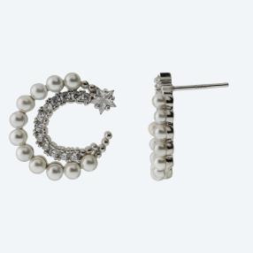 Creolen 925 Silber Muschelkernperle mit Zirkonia