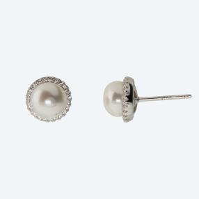 Ohrstecker 925 Silber Süßwasserzuchtperle+CZ