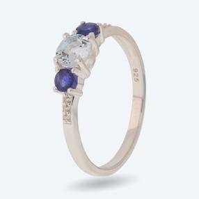 Ring 925 St. Silber Aquamarin+Saphir behandelt