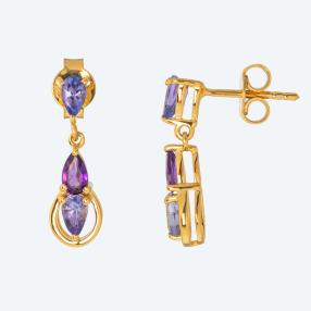Ohrhänger 925 Silber vergoldet Tansanit+Amethyst
