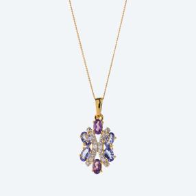 Anhänger 925 Silber vergoldet Tansanit+Amethyst