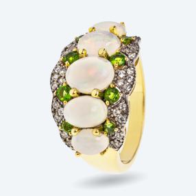 Ring 925 Silber vergoldet Äth. Opal+Chromdiopsid