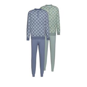 KINGsCLUB 2er Pack Herrenschlafanzüge schilf/blau