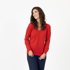100% KASCHMIR Damen-Pullover, V-Ausschnitt chili