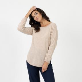 100% KASCHMIR Damen-Pullover, U-Boot beige