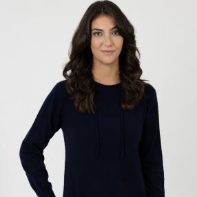 100% KASCHMIR Damen-Pullover, Kapuze dunkelblau