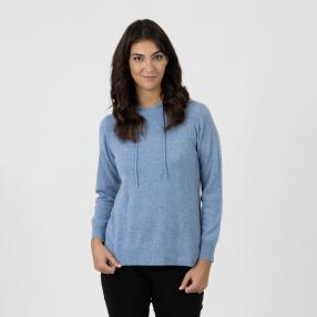 100% KASCHMIR Damen-Pullover, Kapuze blau
