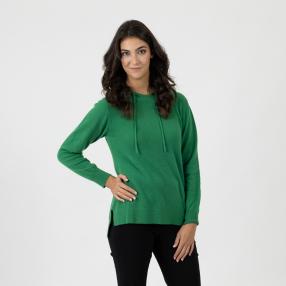 100% KASCHMIR Damen-Pullover, Kapuze smaragd