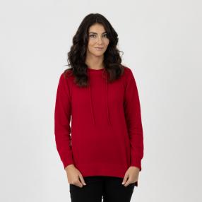 100% KASCHMIR Damen-Pullover, Kapuze rubinrot