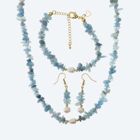 Set 3-teilig Aquamarin+Perle