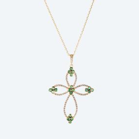 Kette+Kreuz 925 Sterling Silber vergoldet Smaragd