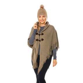 Strick-Poncho, beige