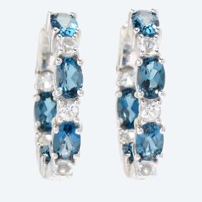 Creolen 925 Sterling Silber Blue Topas beh. Medium