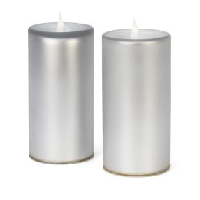 2er Set 3D-Kerze Satin silber 15cm