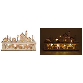 LED Holzdeko Winterstadt, 45 x 10 x 27 cm