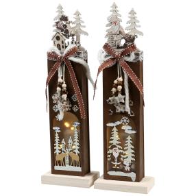 Holztischdeko beleuchtet, braun, 32 cm, 2er-Set
