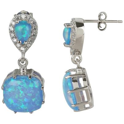 NEU Opal 925er Sterlingsilber Engel Flügel Blau Weiß Ohrhänger Damen Ohrringe