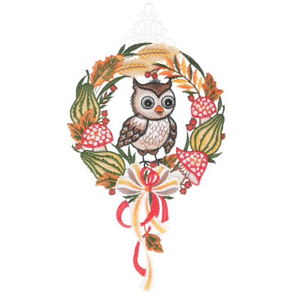 Plauener Spitze Fensterbild Eule