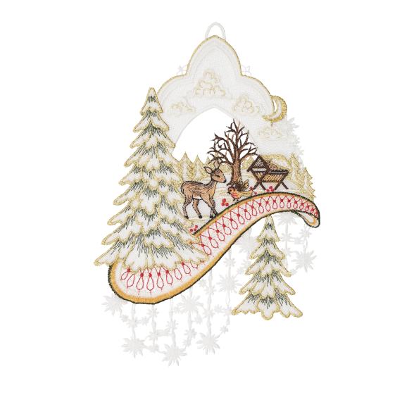 Plauener Spitze Fensterbild Wald mit Rehen