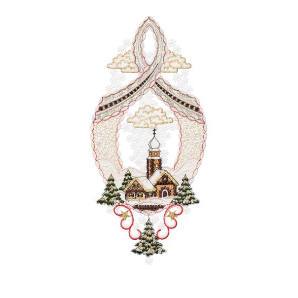 Plauener Spitze Fensterbild Kirche im Winter