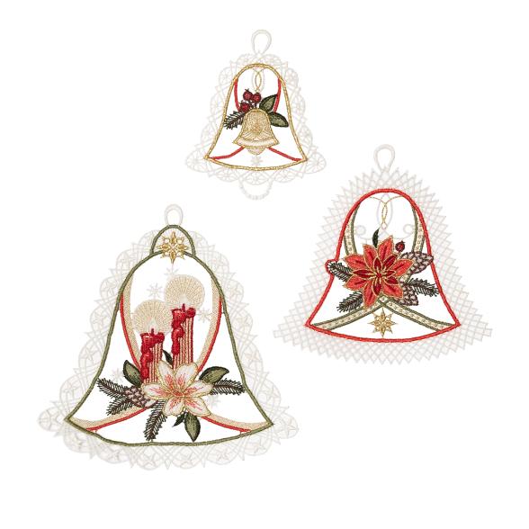 Plauener Spitze Fensterbild 3er Set Glocken