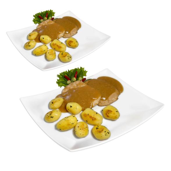Putenrollbraten in Rahmsauce mit Salzkartoffel