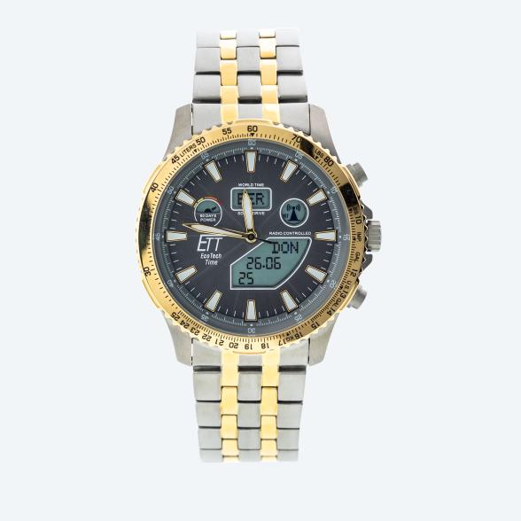 ETT Herren-Funk-Solaruhr Titan World Timer bicolor