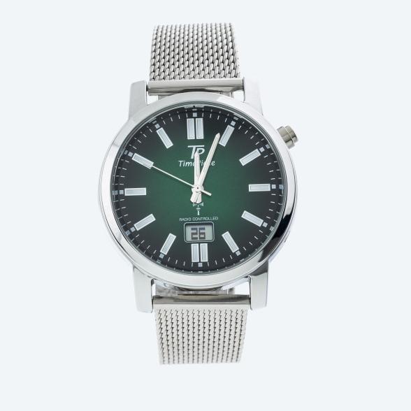 Time Piece Herren-Funkuhr Meshband, silber-grün