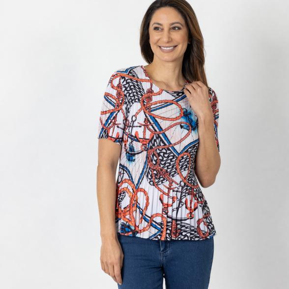 Jeannie Damen-Plissee-Shirt multicolor