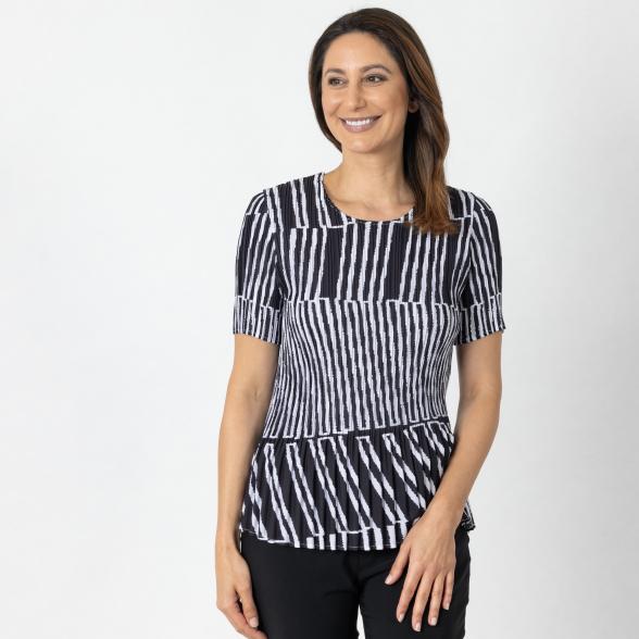 Jeannie Damen-Plissee-Shirt schwarz/weiß