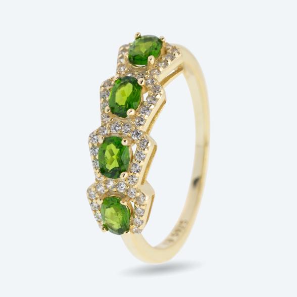 Ring 925 Sterling Silber vergoldet Chromdiopsid