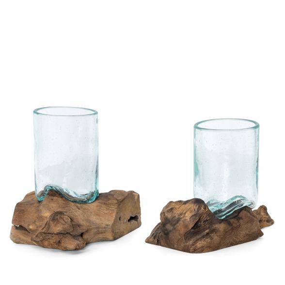 Darimana Windlicht Glaszylinder auf Wurzel mini