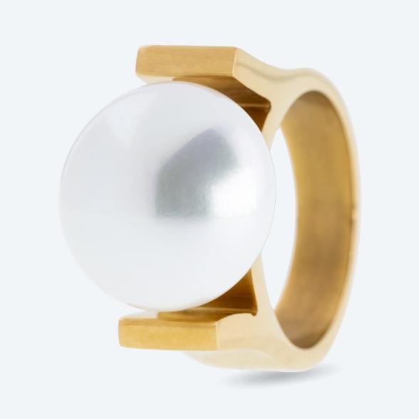 Ring Edelstahl vergoldet Muschelkernperle