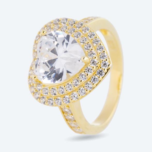Herzring 925 Sterling Silber vergoldet Zirkonia