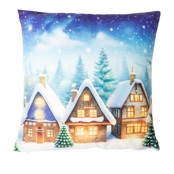 LED Kissen Weihnachtsdorf 40x40cm