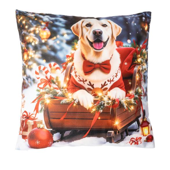 LED Kissen Weihnachtshund 40x40cm