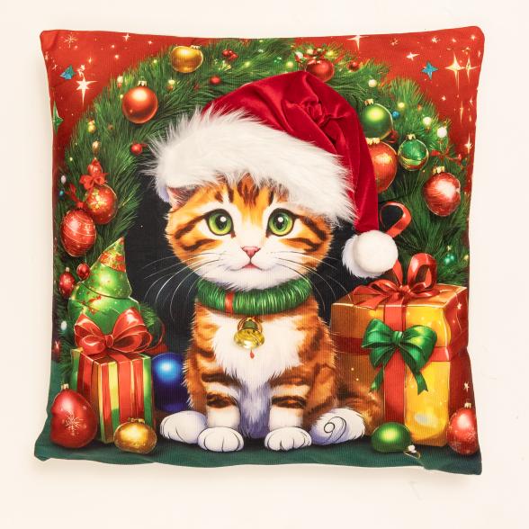 Dekokissen Katzenbaby im Kranz 40x40cm