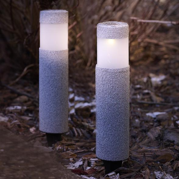 LED Solarleuchten 2er Set Steinoptik