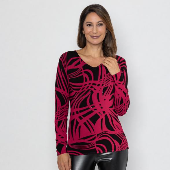 MILANO Design Pullover rot/schwarz