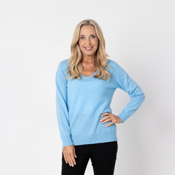 100% KASCHMIR Pullover, V-Ausschnitt, hellblau