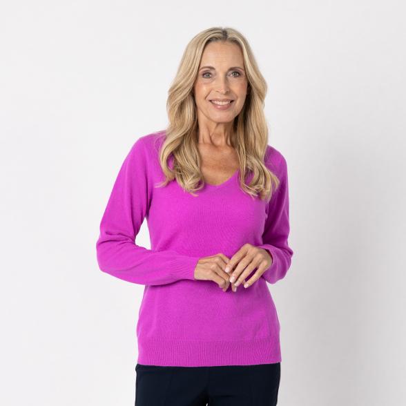 100% KASCHMIR Pullover, V-Ausschnitt, magenta
