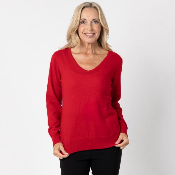 100% KASCHMIR Pullover, V-Ausschnitt, kirsche