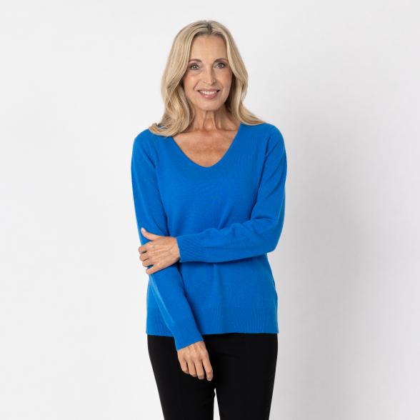 100% KASCHMIR Pullover, V-Ausschnitt, royal