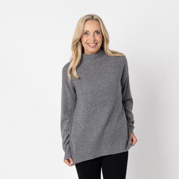 100% KASCHMIR Pullover, Stehkragen, granit