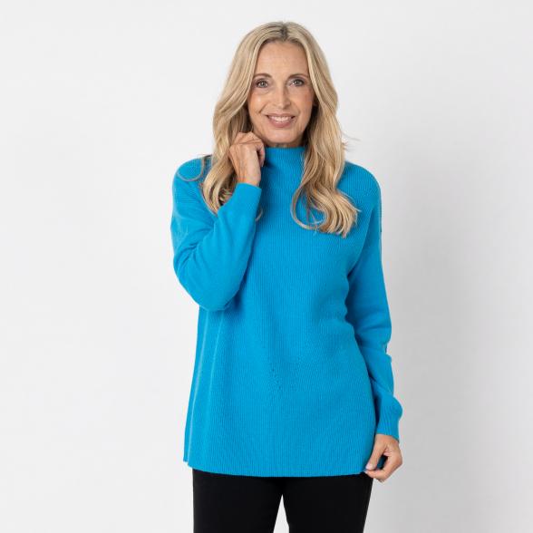 100% KASCHMIR Pullover, Stehkragen, azur
