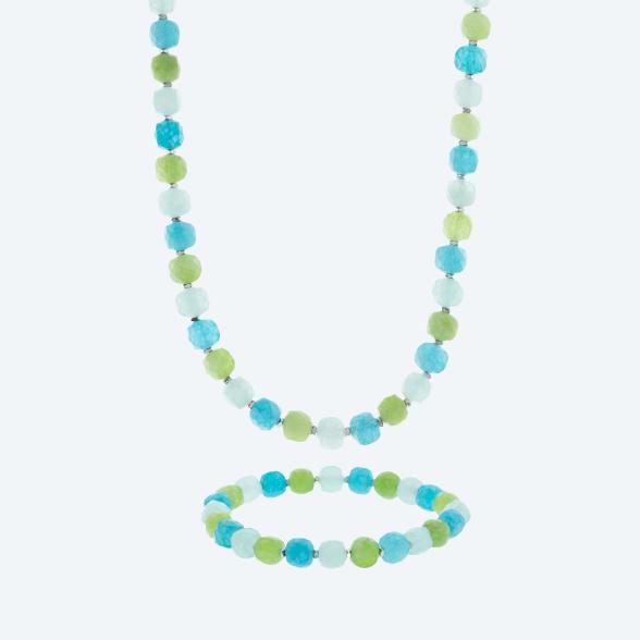 SET Collier+Armband Quarz gefärbt