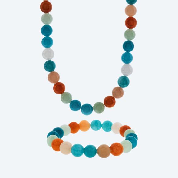 SET Collier+Armband Quarz gefärbt, Aventurin