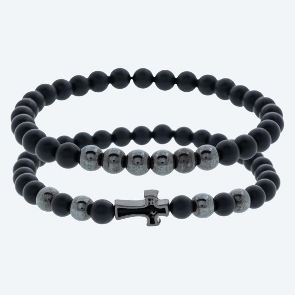 SET: 2x Armband Achat schwarz, geschwärzt