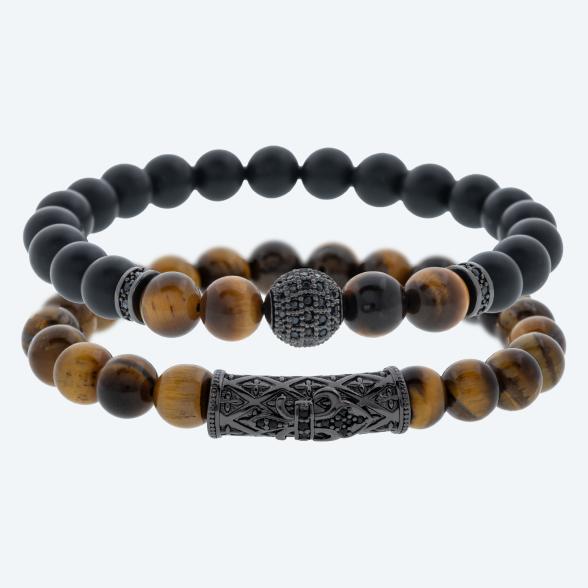 SET: 2x Armband Tigerauge, Achat, geschwärzt