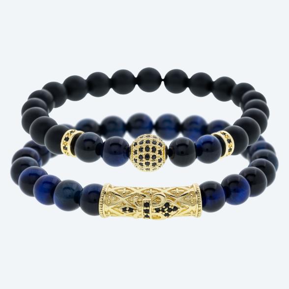SET: 2x Armband Achat, Tigerauge, goldfarbig